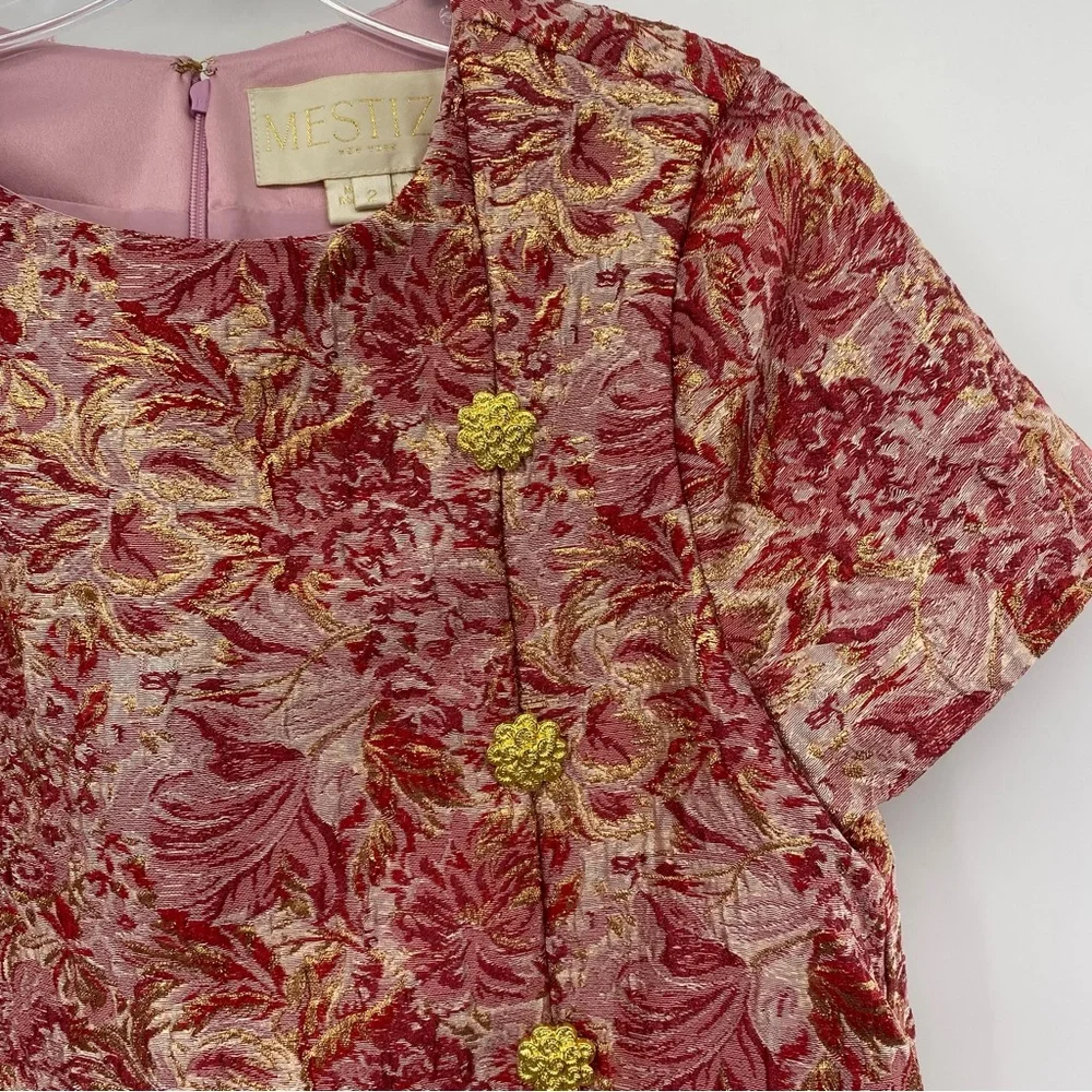Mestiza New York Isolde Mini Dress Pink Floral Jacquard Shift Size 2 - Picture 9 of 14
